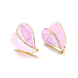 Ohrringe Ohrstecker Ohrclip Damen Frauen S925 Hoop Ohrringe Mode Accessoires Weiße Emaille-Herz-Ohrringe, Liebes-Herz-Ohrringe Für Mädchen Und Frauen, E22144G-Pink von FUSHENGTER