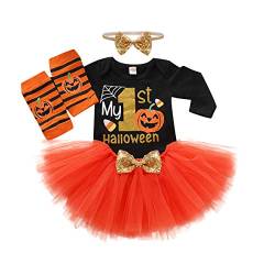 VFY Baby Mädchen Halloween Outfit,Mein Erstes Halloween Baby Mädchen Kleidung,Halloween Outfit Baby,Neugeborene Halloween Baby Kürbis Strampler,Baby Kleidung Halloween(Orange,12-18 Months) von FUTERLY