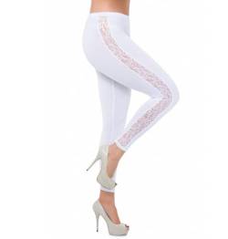 FUTURO FASHION® - Leggings mit Streifen aus Spitze - lang - elegant - Baumwolle - LPL - Weiß - 42 von FUTURO FASHION