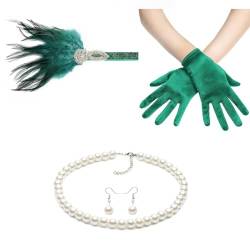 FUXIU Fascinator-Set für Damen, elegant, Perlen, Halskette, Ohrringe, Handschuhe, 1920er-Jahre, vielseitige Kopfbedeckung von FUXIU