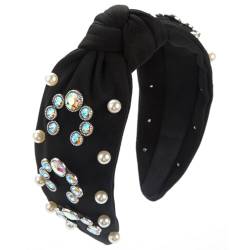 FUXIU Geknotetes Stirnband für Damen, Strass, Perlen, HighSkull breites Stirnband, Turban, Haarband, Mädchen, Gesicht, Waschen von FUXIU