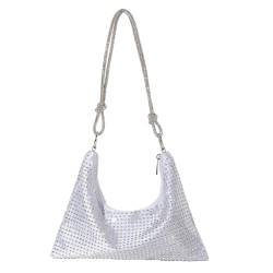 FUXIU Modische Abend-Handtasche für Damen, glitzernde Umhängetasche, passend zu Schultern, Kuriertasche, Strass, Clutch-Geldbörsen, silber von FUXIU