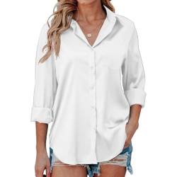 FWAY Damen Shirt Bluse Casual Langarm Elegante Bluse Shirt V-Ausschnitt Business Tops mit Brusttasche von FWAY