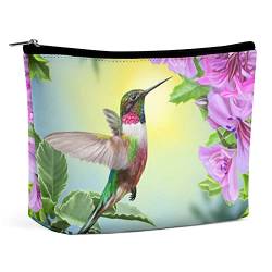 Make-up-Tasche mit Frühlingsvogel-Kolibri-Motiv, Blumen, Blätter, Reise-Make-up-Tasche, Make-up-Tasche aus PU-Leder, Kosmetiktasche für Geldbörse, tragbare Kulturtasche, Make-up-Taschen für den Inne von FWJZDSP