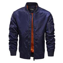 Herren-Jacken,Leichte Dünne Übergangsjacke Slim-Fit-Blouson-Tunika-Jacke Für Herren Klassische Bomberjacke Taktische Jacke Baseball-Mantel Arbeitsjacke Mit Mehreren Taschen Collegejacke Marineblau von FWSHANGMAO