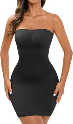 FXTYK TräGerlos Bauch-Control Kleid Unterkleid Shapewear Damen Stark Formend Body Unterrock Kleider FüR Damen Abnehmbare Schulterriemen Camisole Shaping Full Slips Dress von FXTYK