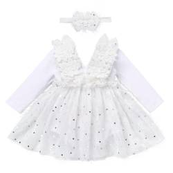 Baby M?dchen 1 Geburtstag Outfit, Herbst Winter Langarmkleid Taufkleid Prinzessin T?llrock mit Stirnband Langarm Bodykleid Kleinkind Partykleid Festkleid Neugeborene Fotoshooting Wei? 6-12 Monate von FYMNSI