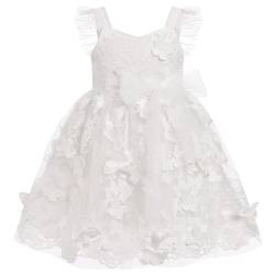 FYMNSI Baby M?dchen Kleid Schmetterling Stickerei Geburtstag Partykleid Taufkleid Kleinkinder ?rmellos T?ll T?t? Prinzessin Blumenm?dchen Hochzeit Brautjungfer Festkleid Abendkleid Wei? 2-3 Jahre von FYMNSI