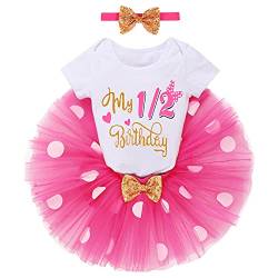 FYMNSI Baby Mädchen 1/2 Halber Geburtstag Outfit Minnie Maus Kostüm Baumwolle Kurzarm Strampler Body Gepunktet Tütü Tüll Rock Ohr Stirnband 3tlg Bekleidungsset Foto Requisiten Rose 6 Monate von FYMNSI