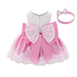 FYMNSI Baby Mädchen Kleid Geburtstag Partykleid Taufkleid Kleinkinder Bowknot Blumen Spitze Tüllkleid Tütü Prinzessin Hochzeit Brautjungfer Festkleid mit Stirnband Outfit Babybekleidung Rosa 6-9M von FYMNSI