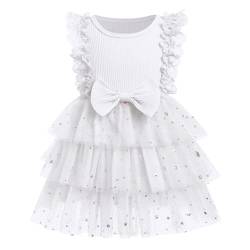 FYMNSI Baby Taufkleid M?dchen Prinzessin Geburtstag Partykleid Spitze T?llkleid T?t? Rock Blumenm?dchen Hochzeit Brautjungfer Kinder Abendkleid Bowknot Festliches Festkleid Sommerkleid Wei? 3-4 Jahre von FYMNSI