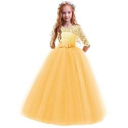 FYMNSI Blumenmädchenkleid Mädchen Kinder Festlich Hochzeitskleid Tütü Prinzessin Brautjungfern Festkleid Partykleid Festzug Spitzenkleid Tüllkleid Erstkommunion Kleid Abendkleid Gelb 2-3 Jahre von FYMNSI