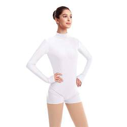 FYMNSI Damen Langarm Ballettanzug Ballettbody Sport Tanz Body Gymnastikanzug Trikot Bodysuit Einteiler Turnanzug Leotards Overall Stehkragen Einfarbig Elegant Bodies Ballett Langarmbody Wei? XS von FYMNSI