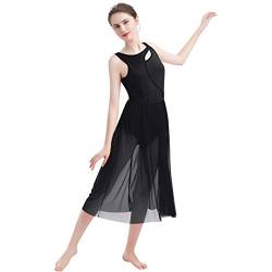 FYMNSI Damen Lyrisch Tanz Kleid Ärmellos Tüll Maxikleid Lyrische Modern Contemporary Tanzkostüm Trikot Latein Ballett Tüllkleider Ballettanzug Bühnenanzug Tanzkleidung Schwarz L von FYMNSI