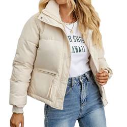 FYMNSI Damen Steppjacke Übergangsjacke Warme Winterjacke mit Taschen für Frauen Gesteppt Reißverschluss Gefüttert Pufferjacke Kurz Outdoor Jacke für Freizeit Wandern Reisen Weiß L von FYMNSI