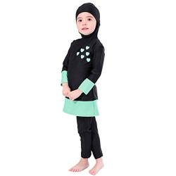 FYMNSI Kinder Baby Mädchen Muslimischen Badeanzug Modest Islamischen Ganzkörper Full Cover Langarm Top Hijab Hose Burkini Set Wassersport Surfen Outfit Bademode Schwimmanzug Schwarz 9-10 Jahre von FYMNSI