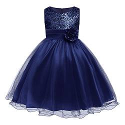 FYMNSI Kinder Mädchen Pailletten Kleid Blumenmädchen Tüllkleid Hochzeit Brautjungfer Tütü Prinzessin Kurzes Partykleid Kleinkinder Geburtstagskleid Ballkleid Ärmellos Sommerkleid Marineblau 9-10 Jahre von FYMNSI