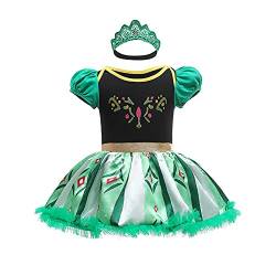 FYMNSI Kleinkinder Baby Mädchen Anna Cosplay Kleid Schneekönigin Prinzessin Kostüme Kurzarm Bodykleid Stirnband Set Verkleidung Halloween Weihnachten Karneval Geburtstag Partykleid Grün 6-9 Monate von FYMNSI