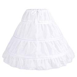 Kinder Mädchen Reifrock Unterrock Petticoat Krinoline Crinoline A-Linie 3 Ringe Halbe Slip Underskirt Brautkleid Rock Lang Schleppe Crinoline für Hochzeitskleid Ballkleid Abendkleid Weiß 3-9 Jahre von FYMNSI