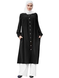 Muslimisches Kleid f?r Damen Abaya Muslim Langarm Henley Shirt Gebetskleid f?r Frauen Kaftan Naher Osten Dubai T?rkei Arabische Islamische Kleidung Einteiliges Maxikleid Ramadan Party Robe Schwarz M von FYMNSI