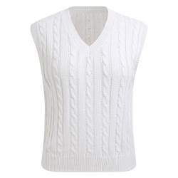 Pullunder Damen ?rmellos V-Ausschnitt Strick Pullover Basic Strickweste Einfarbig Tank Top f?r Business Freizeit Sweater Weste Frauen Elegant Strickpulli Casual Herbst Winterpullover Wei? 4XL von FYMNSI