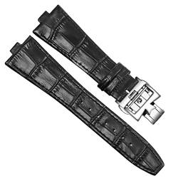 FZXCG Echtes Leder Armband Für Vacheron Constantin OVERSEAS Serie 4500V 5500V P47040 Edelstahl Schnalle Männer Armband 25 * 8mm(Black-silver-B) von FZXCG