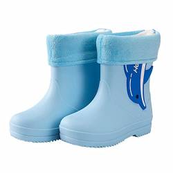 Schuhe Für Kinder Jungen Kleinkinder Kinder Regenschuhe Jungen und Mädchen Wasserschuhe Delphin Cartoon Charakter Regenschuhe mit Warmer Innenseite Winter Overall Gummistiefel (Blue, 29 Little Child) von FaLkin