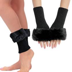 Fabchik 2 Paar Stulpen Winter Warme Beinwärmer, Armstulpen Pulswärmer Strick Halb Fingerlose Handschuhe für Damen Mädchen (Schwarz) von Fabchik