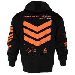 Fabric of the Universe Techwear Graphic Cyberpunk Streetwear Fashion Hoodie, Black Orange Zip V3-3, Large von Fabric of the Universe