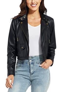 Fahsyee Kunstlederjacke für Damen - Kurze Schwarze Motorradjacke, Kastenjacke, Moto Biker Blazer, Schlankes Größen Casual Soft Jackets Fashion XL von Fahsyee