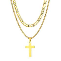 FaithHeart Gold Kette für Herren Jungen, Punk Kreuzkette 45cm lang, cross necklace for men, Halskette für Geburtstag Valentinstag von FaithHeart