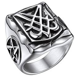 FaithHeart herren Männer Fingerring Statement Bandring Punk Siegel von Luzifer Pentagramm Bandring Hip pop Partnerring Freundschaftsring mit Geschenkebox von FaithHeart