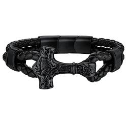 FaithHeart Personalisierter Nordischer Thors Hammer Lederarmband Viking Mjölnir Armband Punk Retro Wikinger Armschmuck mit Magnet Verschluss für Herren Männer von FaithHeart