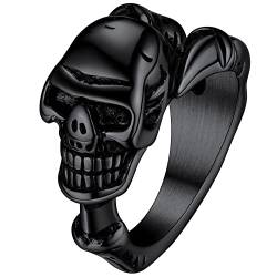 FaithHeart Schwarz Herren Männer Fingerring Totenschädel Totenkopf Finger Ring Punk Gotik Fingerring mit Geschenkebox für Weihnachten Geburtstag von FaithHeart