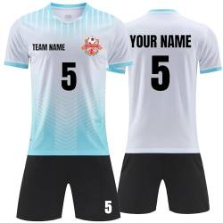 Faletony Personalisiertes Fussball Trikot Kinders Erwachsene Fusstball Shirt & Shorts Set mit Name Nummer Team Logo Personalisierte Fußballtrikot Jungs Mädchen (Polyester, Weiß) von Faletony