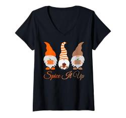 Damen Spice It Up Zwerge Herbst Ernte September Zwerg T-Shirt mit V-Ausschnitt von Fall Autumn Harvest Shopp