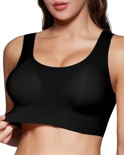 Falorda BH Damen ohne Bügel Seamless BH Soft BH ohne Buegel BH Top Bequemer T Shirt U-Ausschnitt Bralette (Black,Medium) von Falorda