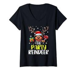 Damen Lustige Weihnachten Passende Familie Die Party Rentier Männer Frauen T-Shirt mit V-Ausschnitt von Family Fun Matching Christmas Outfits