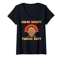 Damen Thanksgiving - Ratet mal was? Truthahn Butt T-Shirt mit V-Ausschnitt von Family Gatherings Party Design Outfits