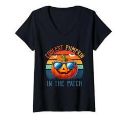 Damen Vintage Retro Coolest Pumpkin In Patch Halloween Funny Party T-Shirt mit V-Ausschnitt von Family Lover Halloween Costume