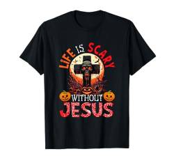 Scary Without Jesus Halloween Skull Horror Christian Cross T-Shirt von Family Lover Halloween Costume