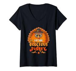 Damen Gorgeous Costume Turkey Thanksgiving Fall Funny Parties T-Shirt mit V-Ausschnitt von Family Lover Thanksgiving Costume