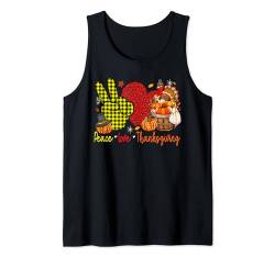 Peace Love Thanksgiving Leopard Turkey Fall Pumpkins Farmer Tank Top von Family Lover Thanksgiving Costume