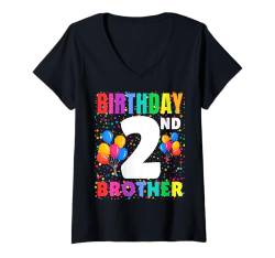 Damen 2 Years Old It's My 2nd Birthday Boy Ballon für Bruder T-Shirt mit V-Ausschnitt von Family Match Birthday Toddler, Boys , Bday Outfit