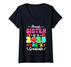 Damen Proud Sister Of A 2025 Pre-K Graduate Family Group T-Shirt mit V-Ausschnitt von Family Women Graduation Costume