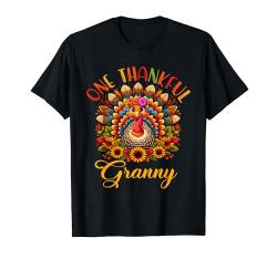 Bunte Truthahn mit Blumenmotiv "One Thankful Granny Thanksgiving" T-Shirt von Family Women Thanksgiving Costume