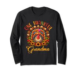 Bunte Truthahn mit Blumenmuster und Aufschrift "One Thankful Grandma" Langarmshirt von Family Women Thanksgiving Costume