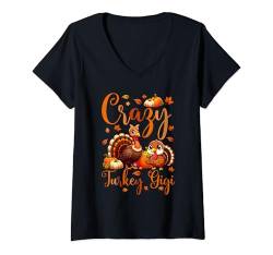 Damen Crazy Turkey Gigi Thanksgiving Funny Joke Women Family T-Shirt mit V-Ausschnitt von Family Women Thanksgiving Costume