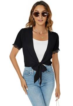 Famrrifuu Bolero Damen Chiffon Festlich Schulterjacke Kurzarm Sommer Kurze Cardigan Leicht Dünn Bolero,Schwarz,S von Famrrifuu