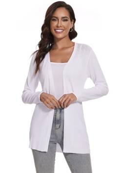 Famrrifuu Leichte Strickjacke Damen Jacke Dünn Lang Cardigan Sommer Langarm Elegant Casual Sommerjacke,Weiß,M von Famrrifuu